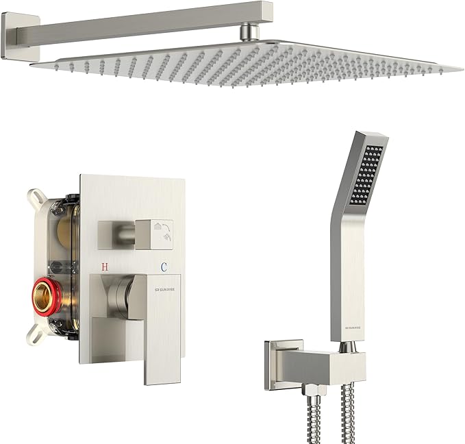 SR SUN RISE Shower Faucet - 16 Inch Rain Shower System - All Metal Shower Fixtures - Brushed Nickel