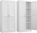 Steeloong 60"Metal Pantry Storage Cabinet with Doors & 3 Adjustable Shelves | Kitchen Pantry Cabinet,White Kitchen Cabinet with 2 Gold Handles,Tall Cabinet for Livingroom,Pantry, Bathroom,Kitchen