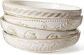 Artena Pasta Bowls, 50oz Large Salad Serving Bowls, 9.75'' Plates Bowls Set of 4, Big White Ceramic Soup Bowls for Kitchen, Embossment Shallow Dinner Bowl, Microwave Dishwasher Safe, Multiple Patterns