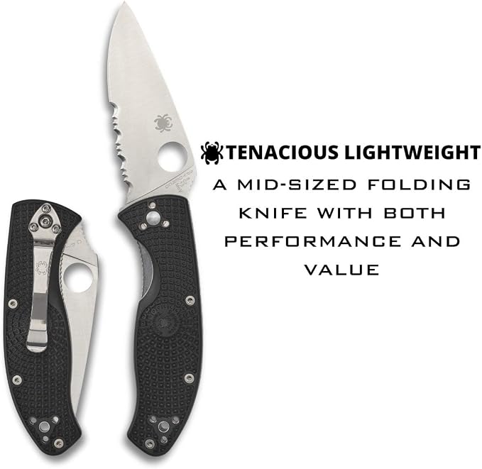 Spyderco Tenacious Lightweight Folding Pocket Knife, CombinationEdge | 7.77" Overall Length, 3.3" 8Cr13MoV Steel Blade, FRN Handle, LinerLock, Full-Flat Grind
