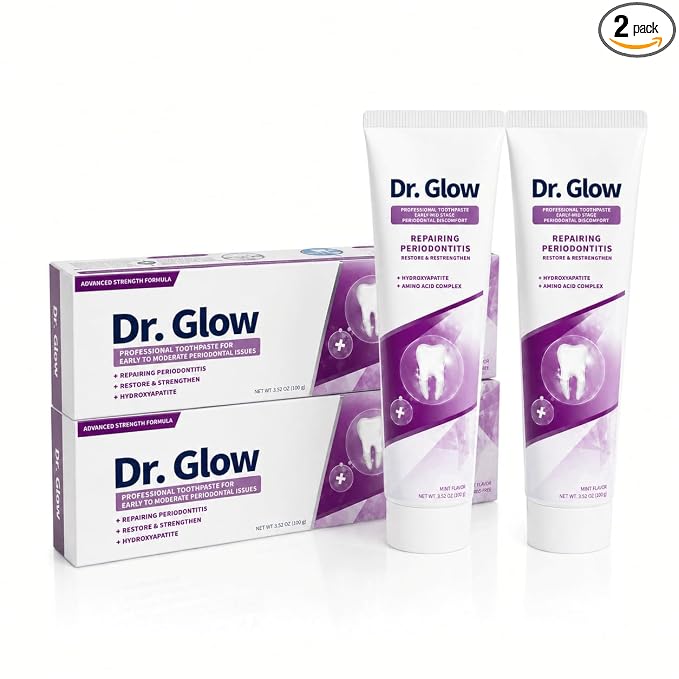 Dr. Glow Toothpaste Gum Repair for Receding Gums, Periodontal Disease, Bad Breath, Gum Regrowth, Loose Tooth Repair - 2 Tubes