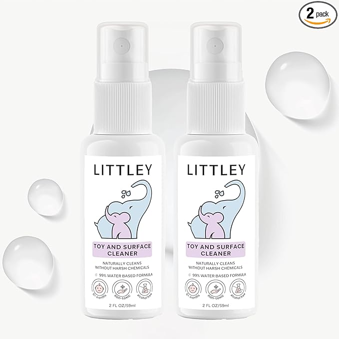 Littley Toy & Surface Cleaner | 2 Pack | Alcohol-Free HOCl Spray for Baby Toys & High-Touch Surfaces | Fragrance-Free Formula | Gentle Cleaning for Everyday Messes | 2 oz