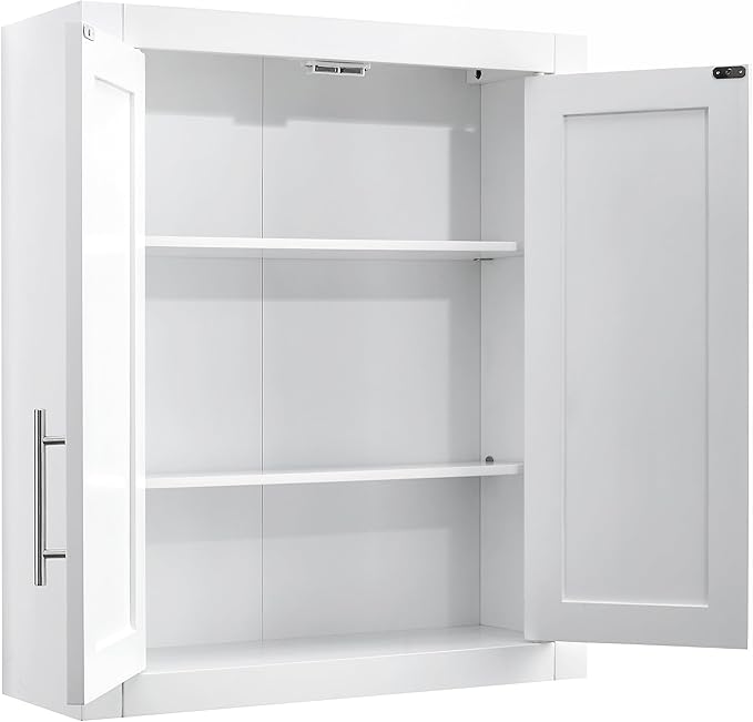 Crosley Furniture Savannah 2-Piece Wall Storage Cabinet, Cabinets for Laundry, Bathroom, Kitchen, White