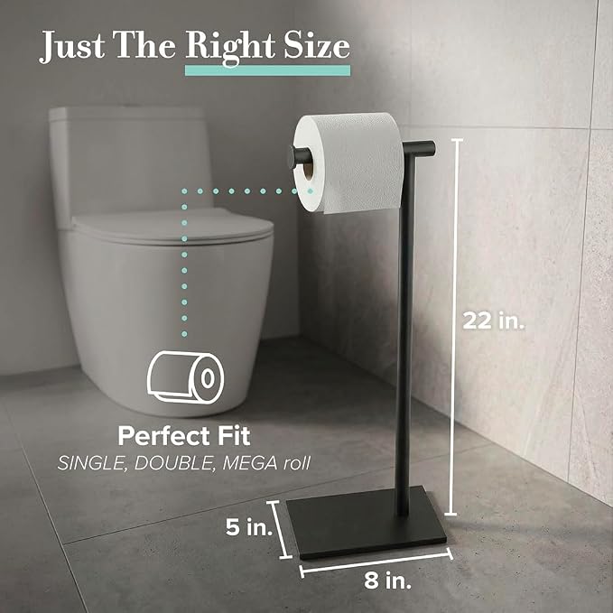 Gatco 1431MX Modern Square Base Toilet Paper Holder Stand, Matte Black, 22.25"H