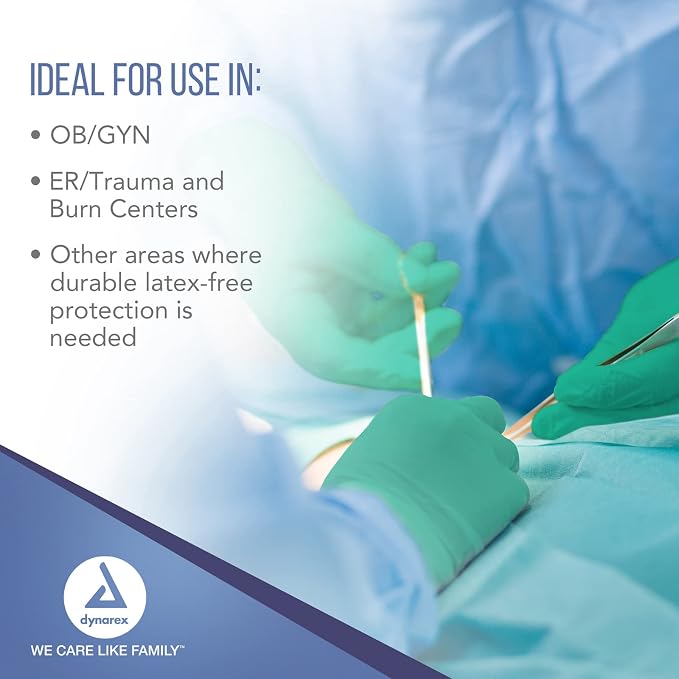 Dynarex Sterile Nitrile Surgical Gloves, Powder Free, Size 7.5, 50 Pairs of Gloves, White, 7.5