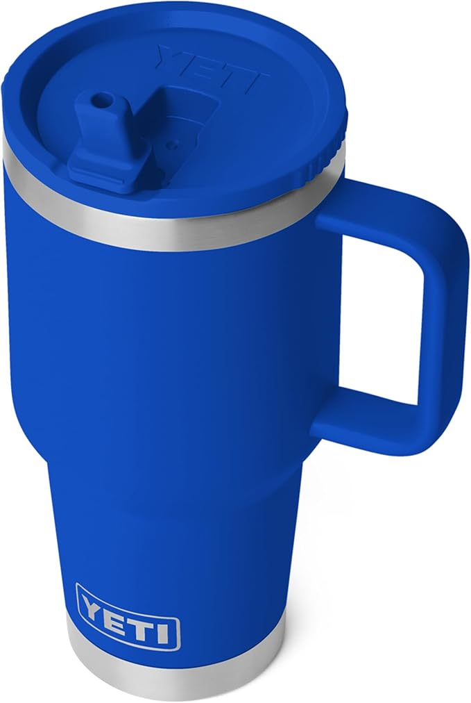 YETI Rambler 30 oz Travel Mug with Flip Straw Lid – Stainless Steel, Vacuum Insulated, Leakproof, Cup Holder Friendly, Royal Blue