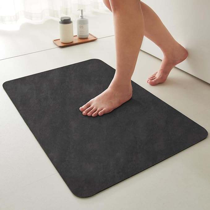 TYUU Black Bath Mat, Bathroom Rugs Non Slip Washable Thin Absorbent Quick Dry Bath Mat Fits Under Door Bathroom Floor Mat Perfect for Bath, Shower, or Sink 20"x30" Black