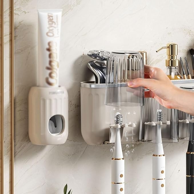 Toothbrush Rack Bathroom Wall-mounted Toothbrush Holder without Punching Toothpaste Holder Suitable for Toothbrush Toothpaste Shaver Bathroom Toothbrush Holder(L31cm)