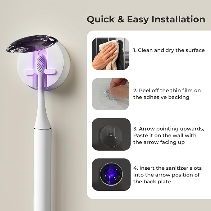 Oday Sonic Electric Toothbrush for Adults with Wall Mounted UV Toothbrush Cleaner Holder and 4 Brush Heads, Wireless Charging, IPX7 Waterproof, 1 Month+ Battery, White