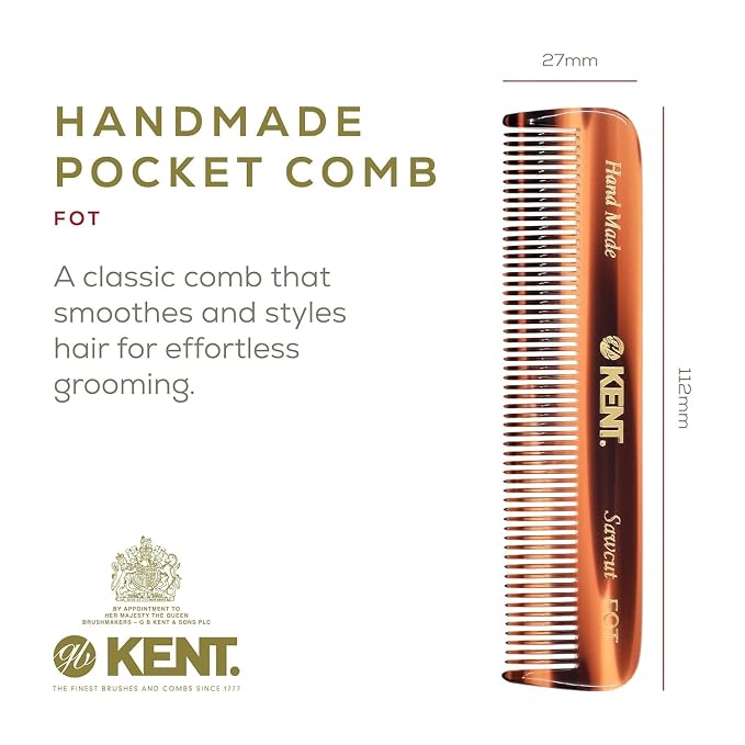 Kent Beard & Mustache Set - BRD5 Horse Hair + Nylon Bristle Brush, 81T + FOT Handmade Sawcut Combs, Pistol-Grip Wood Handle, Dry/Wet Use, Distributes Oils & Balms - Full Grooming Kit for Men