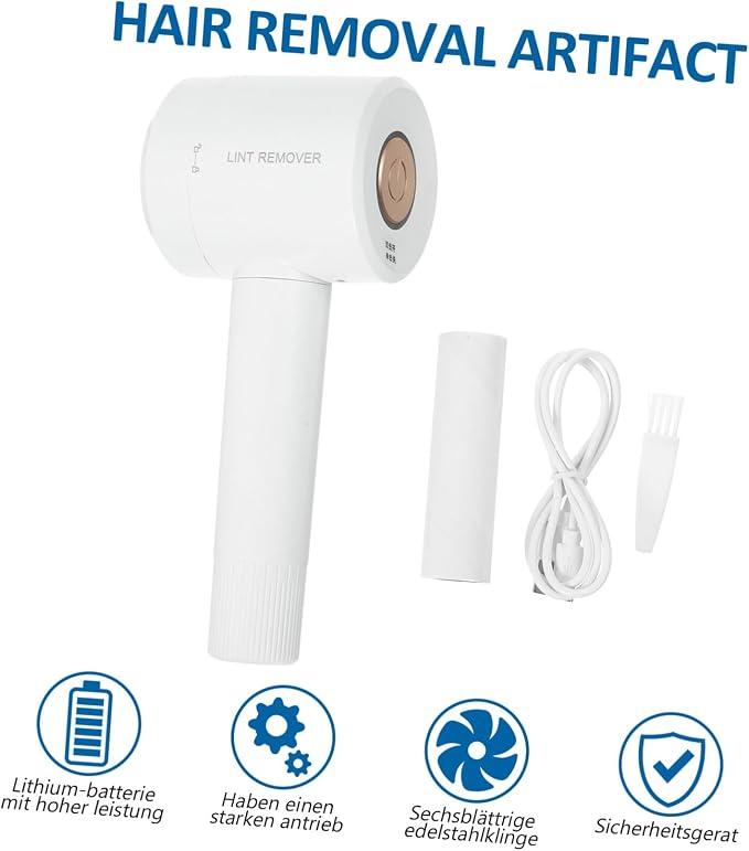 USB Rechargeable Hair Ball Shaver Lint Remover for Clothes Sweaters Fluff Trimmer with Blades Portable White Defuzzer for Home and Travel Use