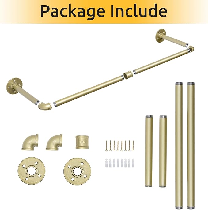 Oroonoko 36 inch Gold Industrial Pipe Clothes Rack,Pipe Garment Rack Hanging Rod Bar for Closet Storage,Laundry Room Up to Max Load 135lbs
