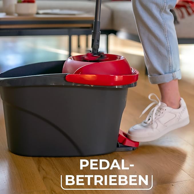 Vileda Ultramax Turbo 2-in-1 Floor Mop Complete Set, Mop with Telescopic Handle, Microfibre Cover and Bucket with Power Spinner, for All Hard Floors, Handle Length 75-130 cm, Eco Packaging