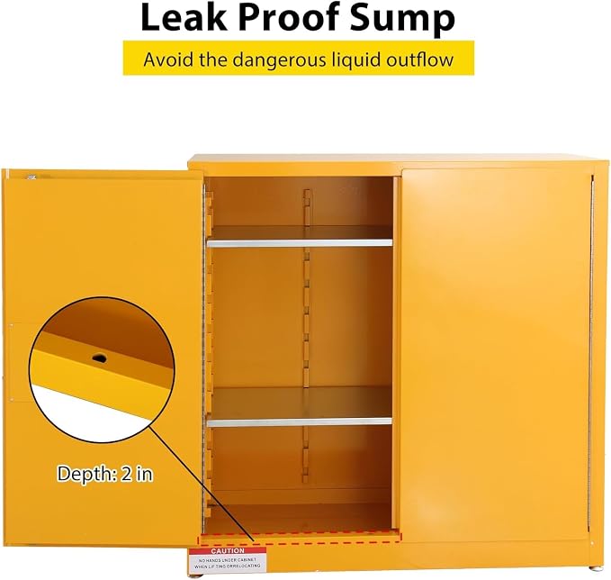 Flammable Storage Cabinet 43" x 18" x 44", 30 Gallon Galvanized Steel Flammable Liquid Storage Locker with Adjustable Shelves & Manual-Close Doors, OSHA Compliant Hazardous Material Cabinet, Yellow