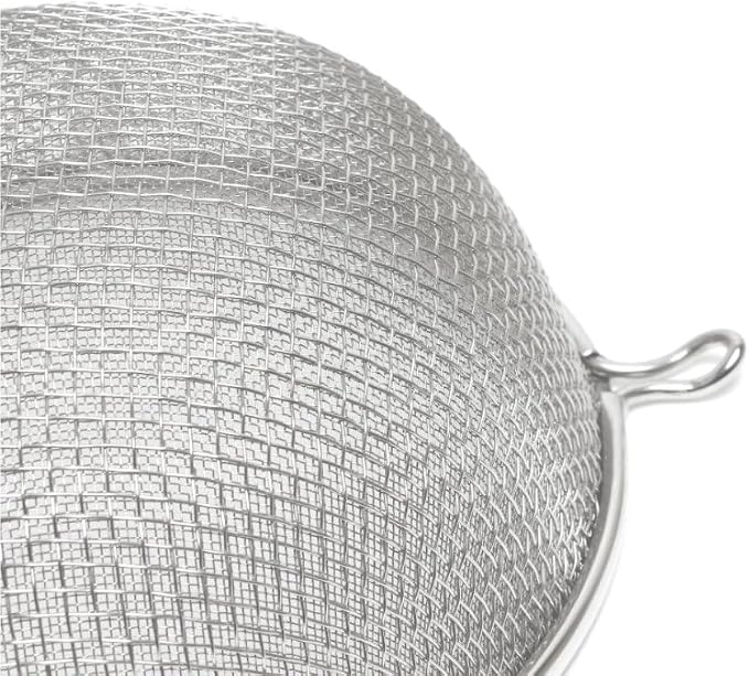 Soro Essentials- 6" Double Tinned Fine Mesh Strainer with Pan Hooks Wooden Handle- Food Sieve Strainer Kitchen Mesh Strainer Utensil for Cooking Rice Quinoa Pasta Fruits Vegetable Home Kitchen