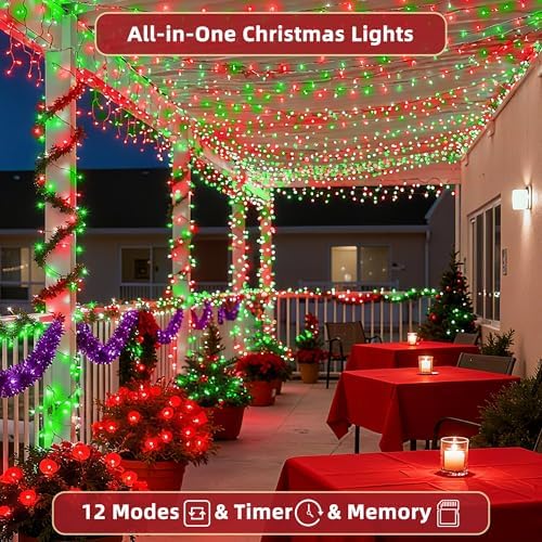 240ft Outdoor Christmas Lights, 750 LED Super Long String Lights 12 Modes & Timer Memory, Dimmable Outsite Waterproof Light Strings for Xmas Tree Garden Wedding Party Holiday Decorations Red & Green