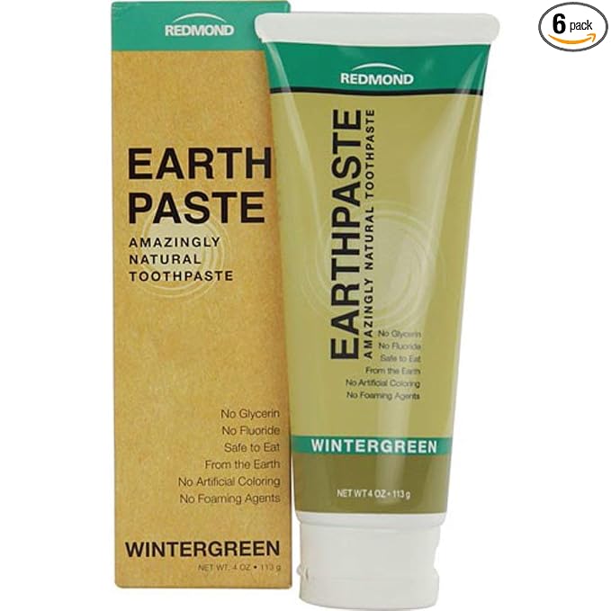 Product Name: REDMOND - Earthpaste All Natural Non-Fluoride Vegan Organic Non GMO Real Ingredients Toothpaste, Wintergreen, 4 Ounce Tube (6 Pack)