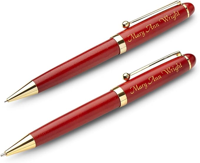 Executive Gift Shoppe - Personalized Cherrywood Pen & Pencil Box Set with Custom Engraving