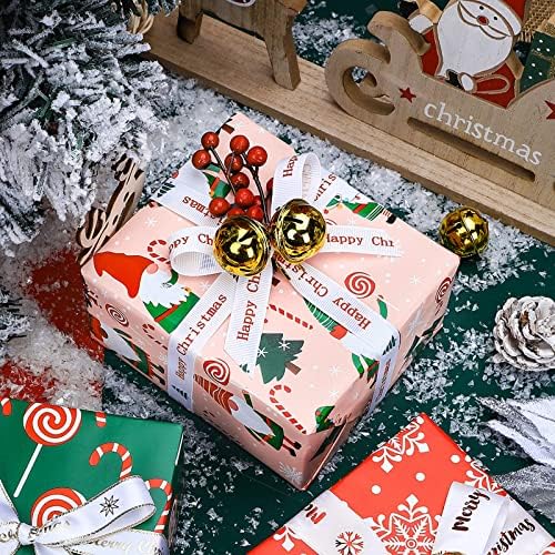 WRAPAHOLIC 30 Inch Reversible Gnome Christmas Wrapping Paper - 30 Inch x 33 Feet - Red Green Gnome Wrapping Paper and Pink White Polka Dots for Christmas, Holiday, Party