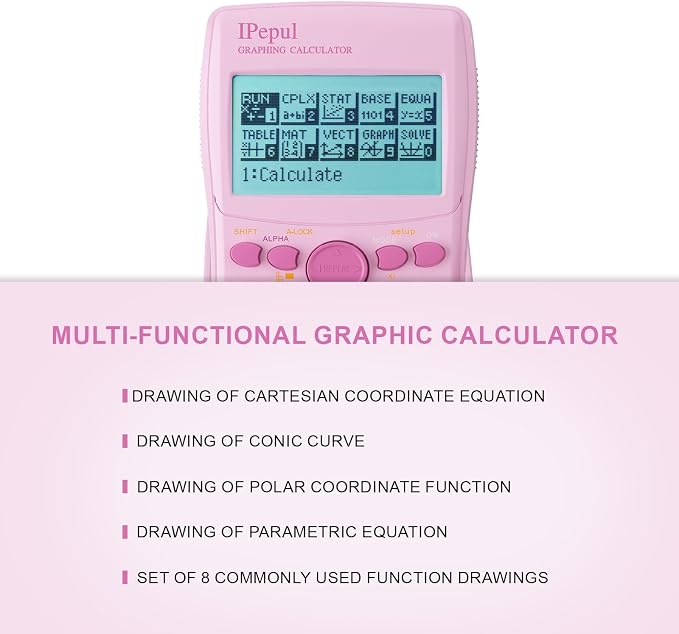 Graphing Calculator,IPepul Scientific Calculators 10 Modes /4 Graphing Functions,Desktop Math Calculator for College Students,School Supplies for Middle High School Teachers Office（Pink）