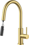FORIOUS Kitchen Faucets with Pull Down Sprayer, Gold Single Handle Stainless Steel High Arc Kitchen Sink Faucet with Deck Plate, 1 or 3 Hole Sink Faucet for Bar RV Outdoor Laundry Farmhouse