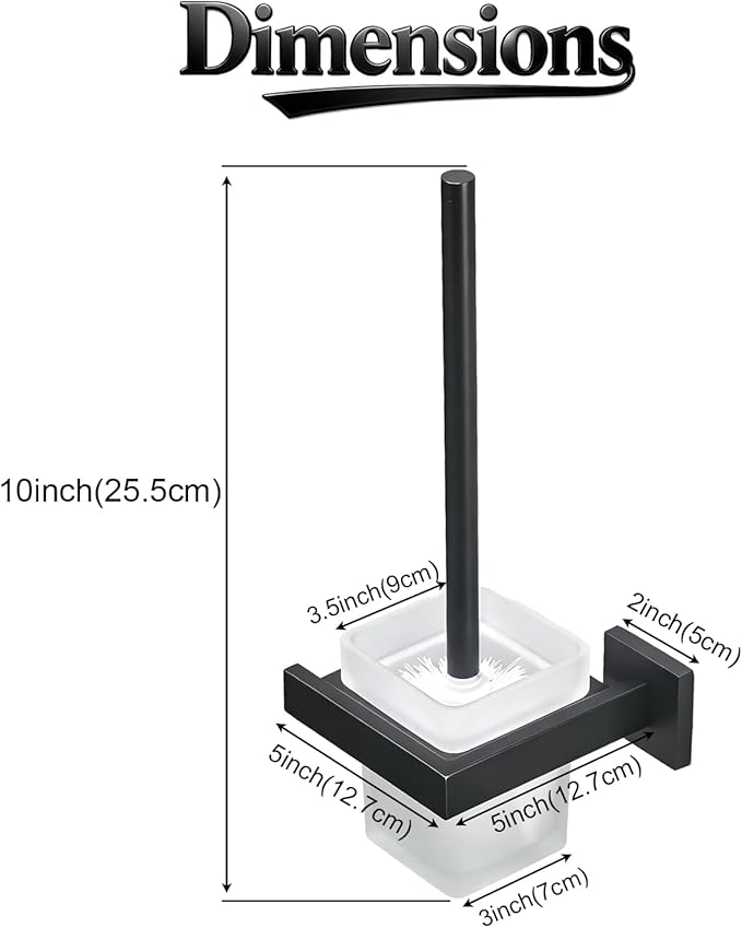 Matte Black Toilet Brush and Holder Set, NEWRAIN Wall Mounted Toilet Bowl Brush with Long Handle, Stainless Steel Toilet Brushes for Bathroom-Space Saving