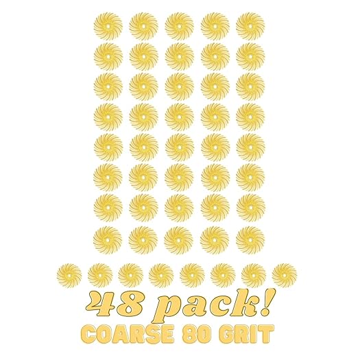 Dedeco Sunburst Radial Bristle Discs 48-Pack - 5/8" Curved - Yellow 80 Grit (Coarse) - Aluminum Oxide for Polishing & Finishing