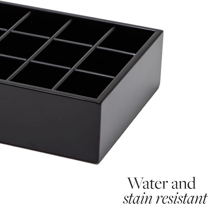 GOBAM Bamboo Closet Drawer Organizer, 15 Compartments - Drawer Divider & Storage Box for Ties, Bras, Briefs, Socks & Jewelry - Storage Organizer for Dressing Room & Bedroom - Black