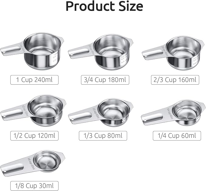 U-Taste 18/8 Stainless Steel Measuring Spoons Set of 7 and Measuring Cup Set of 7 for Dry and Liquid Ingredient with Engraved Measurement