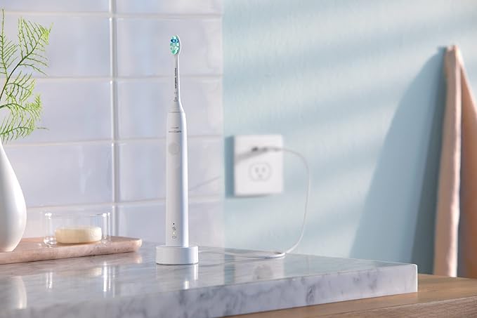 Philips Sonicare 4100 Electric Rechargeable Power Toothbrush, White, with Genuine Philips Sonicare Optimal Plaque Control Replacement Toothbrush Heads, White, 3 Pack