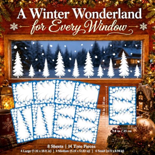 8 Sheets Christmas Window Clings Tree Decor, Christmas Decorations Stickers
