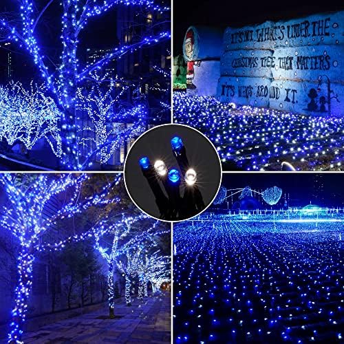 Wellisnow 164ft 500 LED Blue White Christmas Lights, 8 Lighting Modes Waterproof Christmas Lights Outdoor Plug in for Christmas Tree Yard Wedding Decorations(164FT,Blue&White)