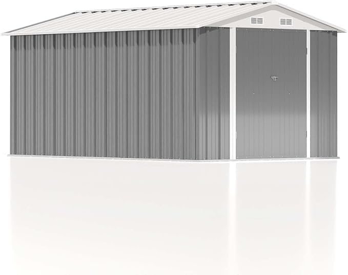 Patiowell 8 x 12 FT Outdoor Storage Shed, Metal Storage Shed, Gray | Steel Shed Storage House with Design of Lockable Doors, Utility and Tool Storage for Garden, Patio, Backyard, Outside use
