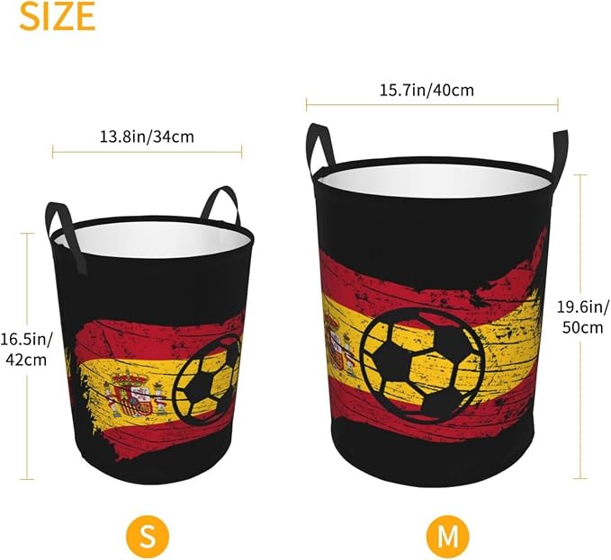 Vintage Spain Spanish Espana Soccer Football Flag Laundry Hamper Laundry Basket Circular Hamper Dirty Clothes Storage with Handles