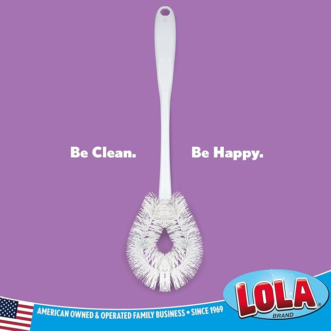 LOLA Toilet Bowl Brush w/Curved Head, Coated Wire, Durable Poly Bristles, Reaches Under Toilet Bowl Rim, 1 Pack