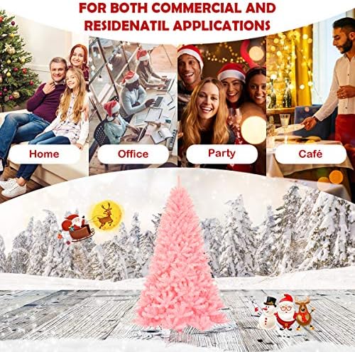 HAPPYGRILL 7.5FT Artificial Pink Christmas Tree with Stand New PVC Material Rich Thicken Tips Christmas Festival Decoration
