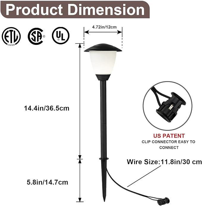 6 Pack Low Voltage Landscape Lighting LED Garden Lights Warm White | 3000K 1.7W 12V AC/DC Landscaping Lights,ETL UL CSA Listed IP65 Waterproof Low Voltage Pathway Lights for Yard Walkway, Black