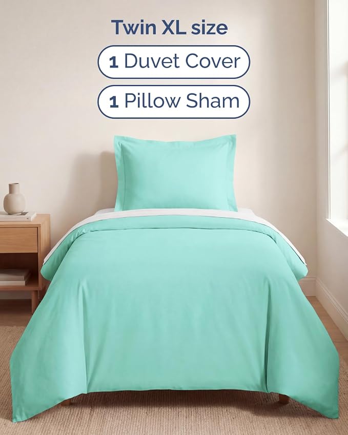 Duvet Cover Twin/Twin XL Size Set - Extra Soft Twin/Twin XL Duvet Cover 68" x 90" with 1 Pillow Sham for Women, Men, Kids & Teens - Comfy, Easy-Care & Fade Free w/ Zipper Closures & Ties (Spa Blue)