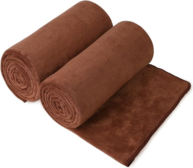 JML Bath Towels Set of 2, 30" x 60", Brown | Microfiber, Large, Soft, Absorbent, Fast Drying Bathroom Towel for Sauna, Salon, Hotel, Sport, Fitness, Yoga