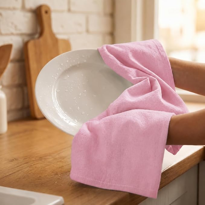 Urban Villa Kitchen Towels 100% Cotton Dish Towels for Kitchen(Set of 6) 20”x30” Dish Cloths Highly Absorbent Kitchen Linen Set with Hanging Loop Perfect for Drying Dishes Cleaning Hand Towels – Pink