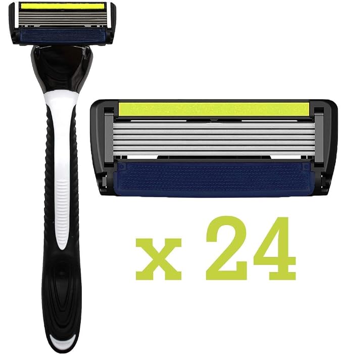 ShaveMOB 6-Blade Men's Razor Kit (Flex Head Handle + 24 Refills) (No Trimmer)- The Caveman Shaving Kit