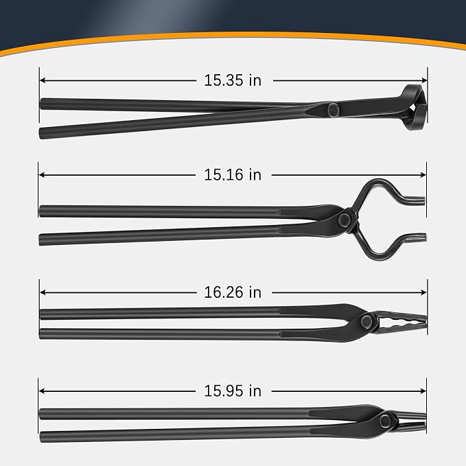 Blacksmith Tongs - V-Bit, Blade, Flat, Wolf Jaw Forge Tong (4PCS) | Assembled Steel Knife Making Tong Set for Blacksmithing Bladesmith Bladesmithing