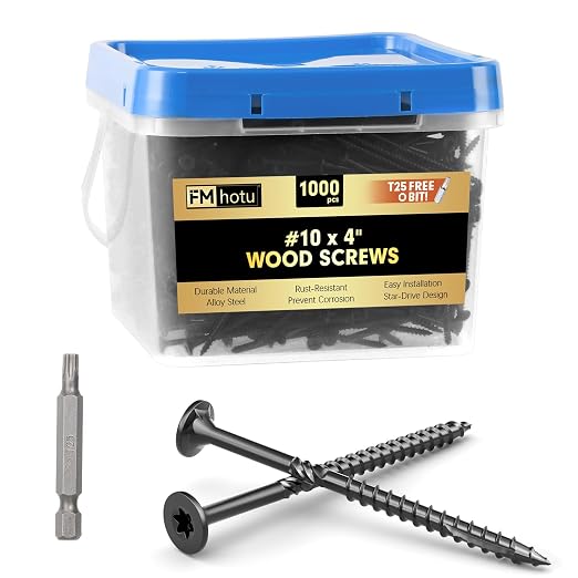 #10 x 4” Deck Screws, 1000Pcs Star Drive Wood Screws | Rust Resistant Timber Screws for Timber/Log/Landscaping Wood, T25 Star Bit Included, Black