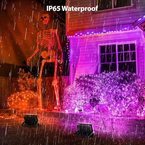 Onforu Orange and Purple Halloween Lights, 30W Dusk to Dawn Floodlight 2 Pack LED Flood Light Outdoor Decoration, Auto ON/Off Plug in Flood Light, IP65 Waterproof Uplighting Uplights for Party Garden