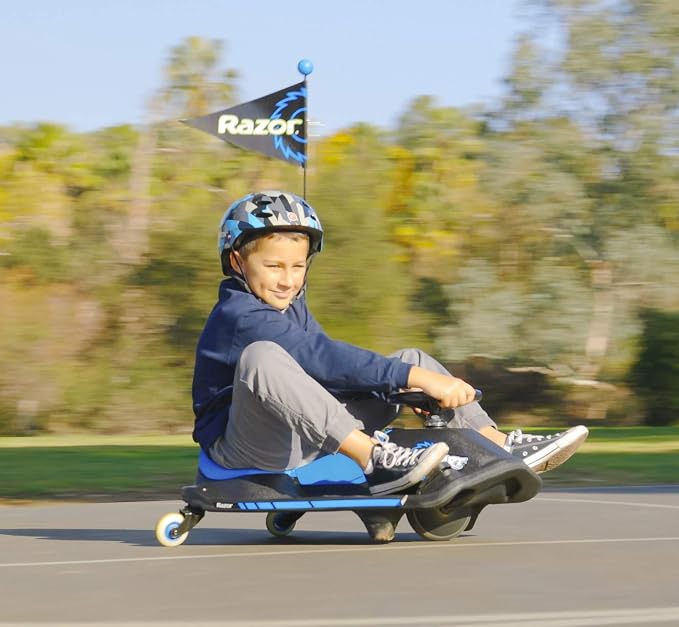 Razor Crazy Cart Shift Electric Go Kart for Kids Ages 6+ - 12V Drifting System, High/Low Speed Switch, Simplified Drifting, Riders up to 120 lbs, Black/Blue