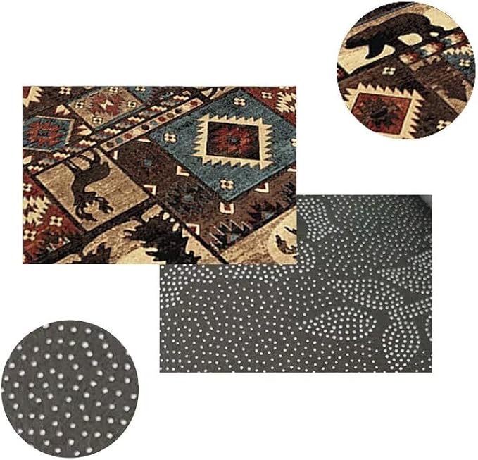 Lodge Native Cabin Moose Deer Rugs 6ftx9ft Western Wildlife Print Area Rug for Bedroom Living Room Non-Slip Vintage Elk Deerlet Bear Carpet Mats