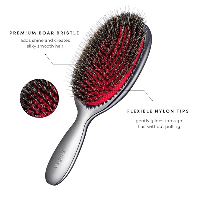 MISEL Professional Boar Bristle Hair Brush - Detangles All Types & Extensions | Reduces Breakage - Great for Wavy & Straight | Salon-Approved - Large