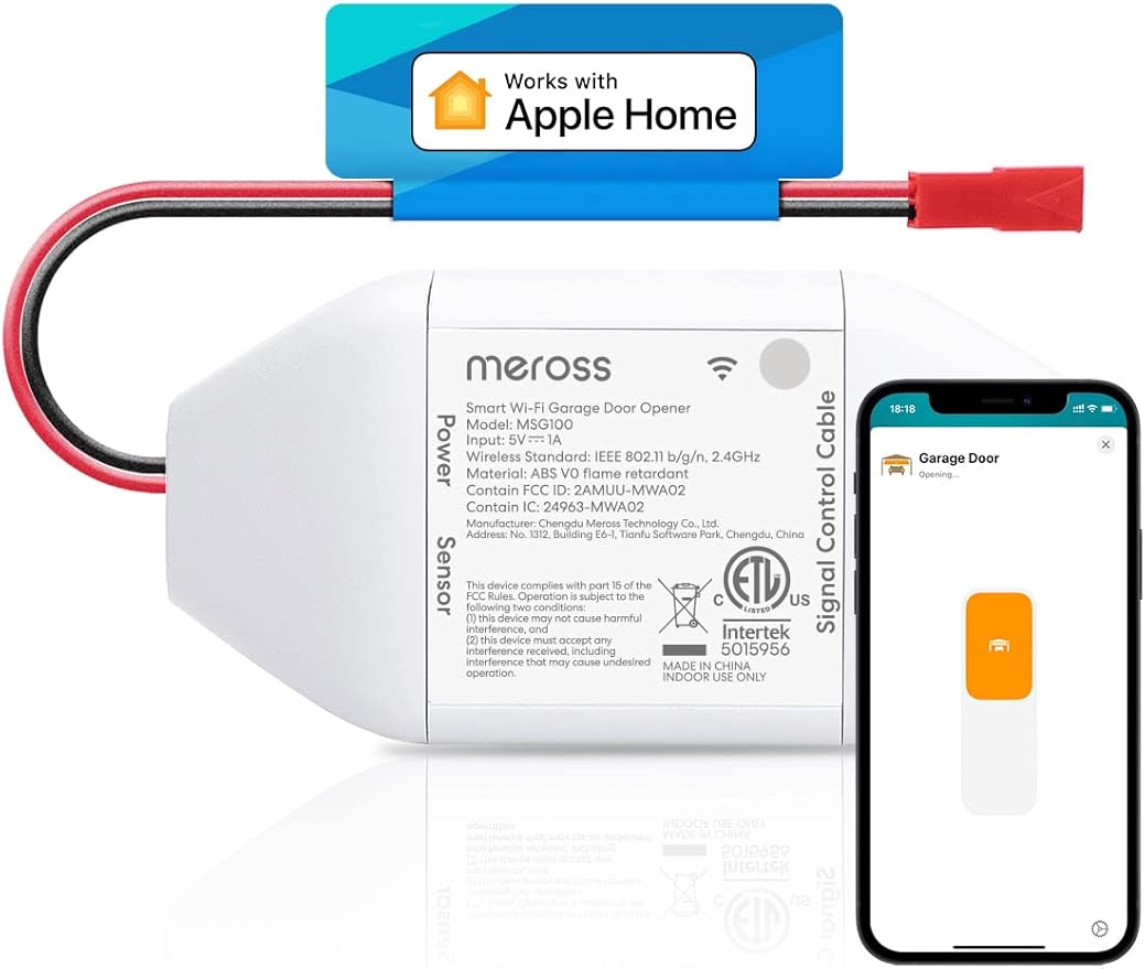 meross Smart Garage Door Opener Remote Work with HomeKit, Alexa and Google | Compatible with SmartThings, CarPlay, Siri, and Android, App and Voice Control, Auto Close, Easy to Install, No Hub Needed