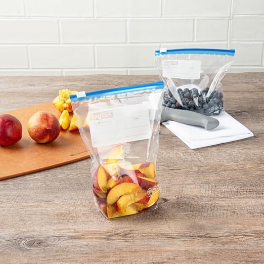 Restaurantware-Bag Tek 1 Quart Freezer Slider Bags, 25 Disposable Zipper Pouch Bags - Slide Zipper, Expandable Bottom, Clear Plastic Freezer Bag, With Write-On-Label, For Food Storage