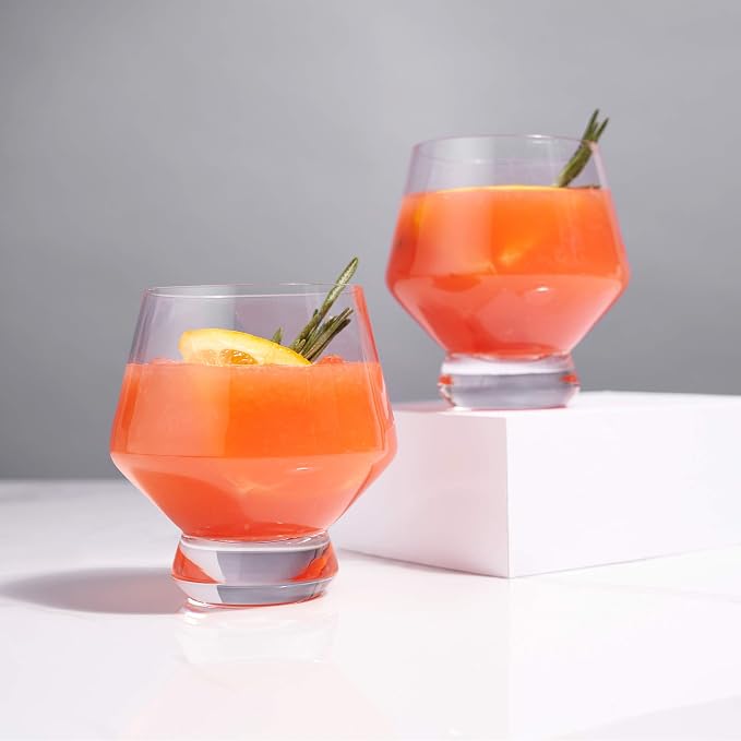 Viski Raye Footed Crystal Punch Cups Set of 2 - Premium Crystal Clear Glass, Stemless Heavy Base Punch Cocktail Glass Gift Set, 8 oz